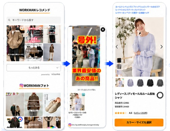 WORKMANのレコメンド画面・SNS動画・商品詳細ページ